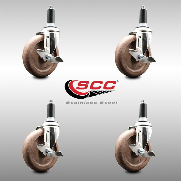 Service Caster 5 Inch 316SS High Temp Glass Filled Nylon 1 Inch Stem Caster Set Brake SCC SCC-SS316EX20S514-GFNSHT-TLB-1-4 - main